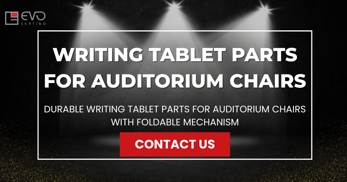 Durable writing tablet parts for auditorium chairs with foldable mechanism