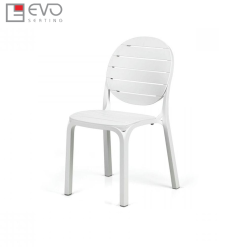 Armless plastic chair with wood grain finish